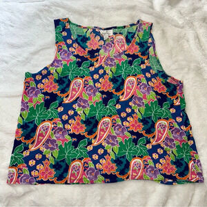 VTG 90s Pink Multicolor Floral Paisley Sleeveless‎ Top Blouse L USA Made Vintage
